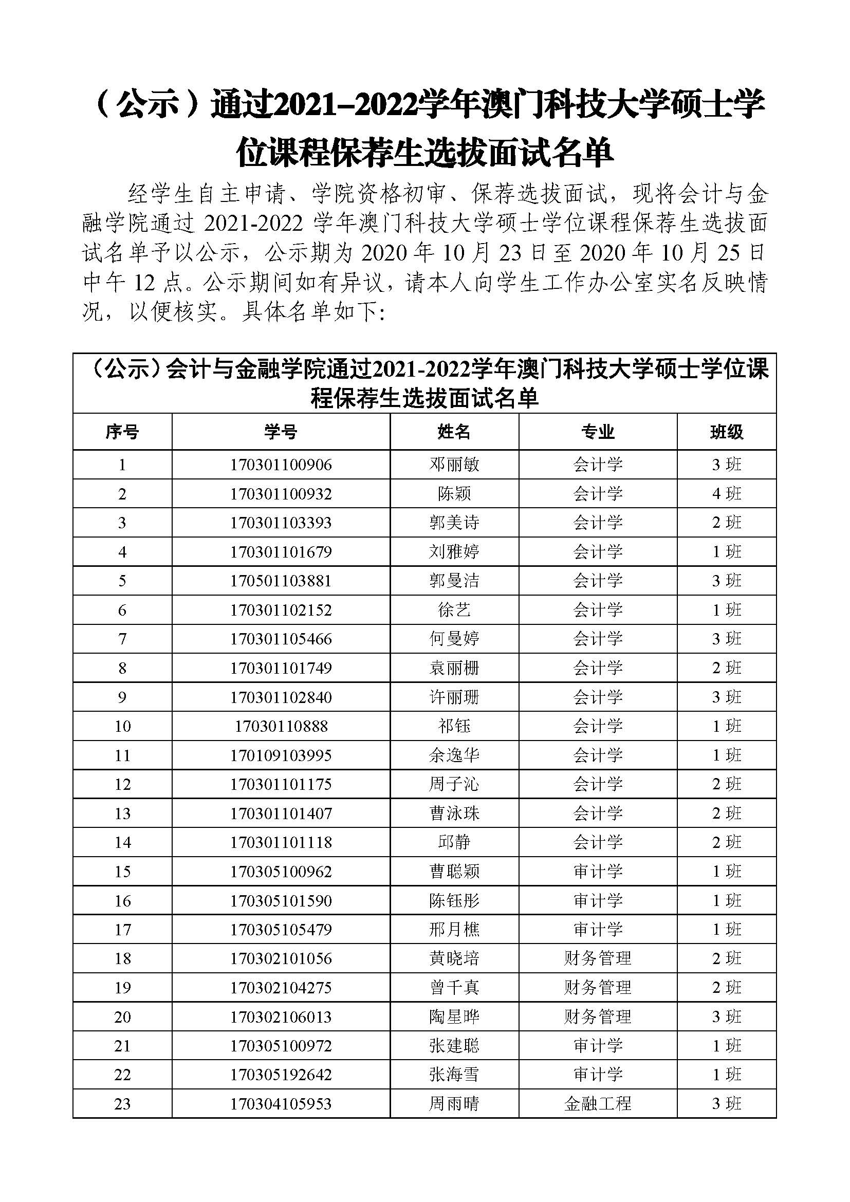 （公示）通过2021-2022学年澳门科技大学硕士学位课程保荐生选拔面试名单_页面_1.jpg